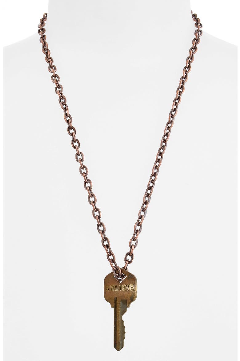 'Believe' 24-Inch Copper Chain Key Pendant Necklace, Main, color, BELIEVE