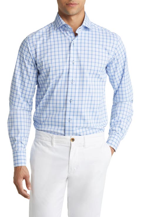 Trim Fit Textured Check Stretch Dress Shirt