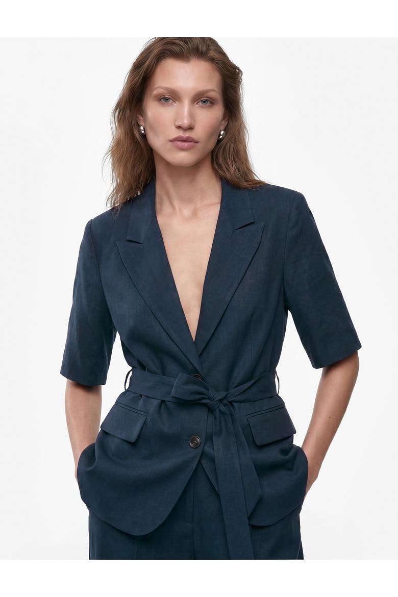 Relaxed Fit Short Sleeve Belted Blazer, Alternate, color, NAVY BLUE