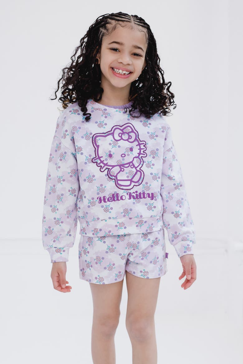 3-Piece Sweatshirt Tee and Shorts Set, Alternate, color, Hello Kitty Lavender