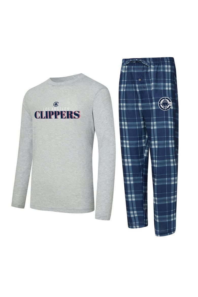 Men's Concepts Sport Navy LA Clippers Regulate Long Sleeve T-Shirt & Plaid Pant Set, Main, color, Navy