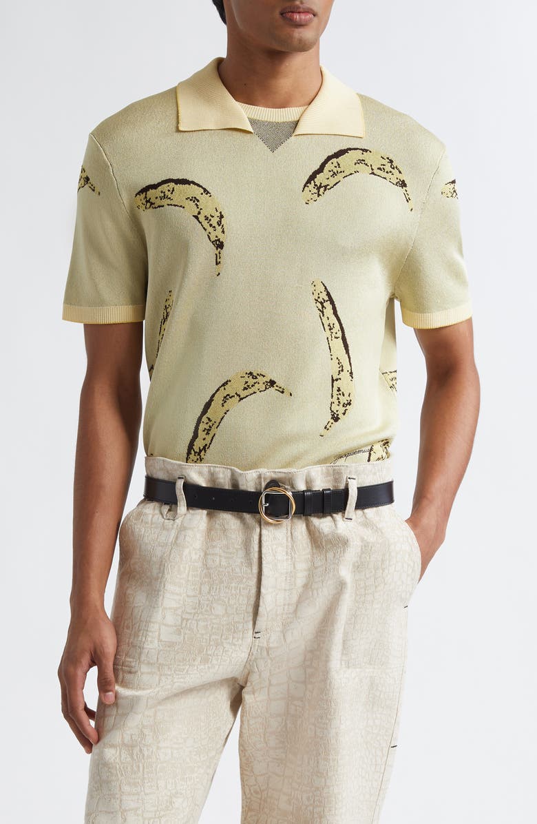Jacquemus Le Polo Marino Jacquard Polo, Main, color, Banana Jacquard Yellow