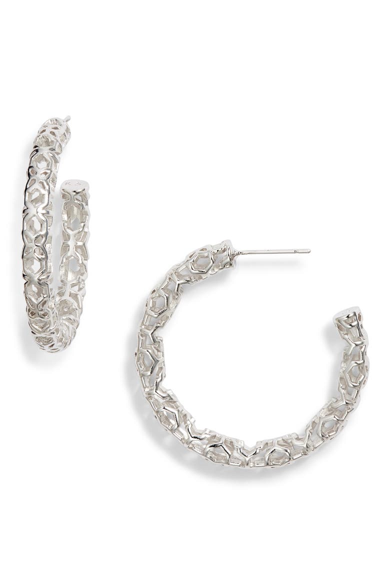 Maggie Medium Hoop Earrings, Main, color, RHODIUM FILIGREE