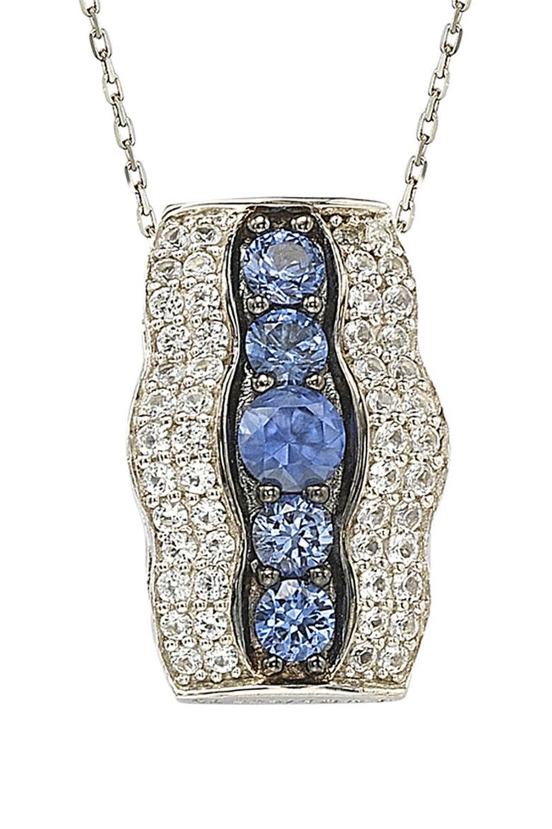 Two-Tone Sapphire & Lab Created White Sapphire Pendant Necklace, Main, color, BLUE