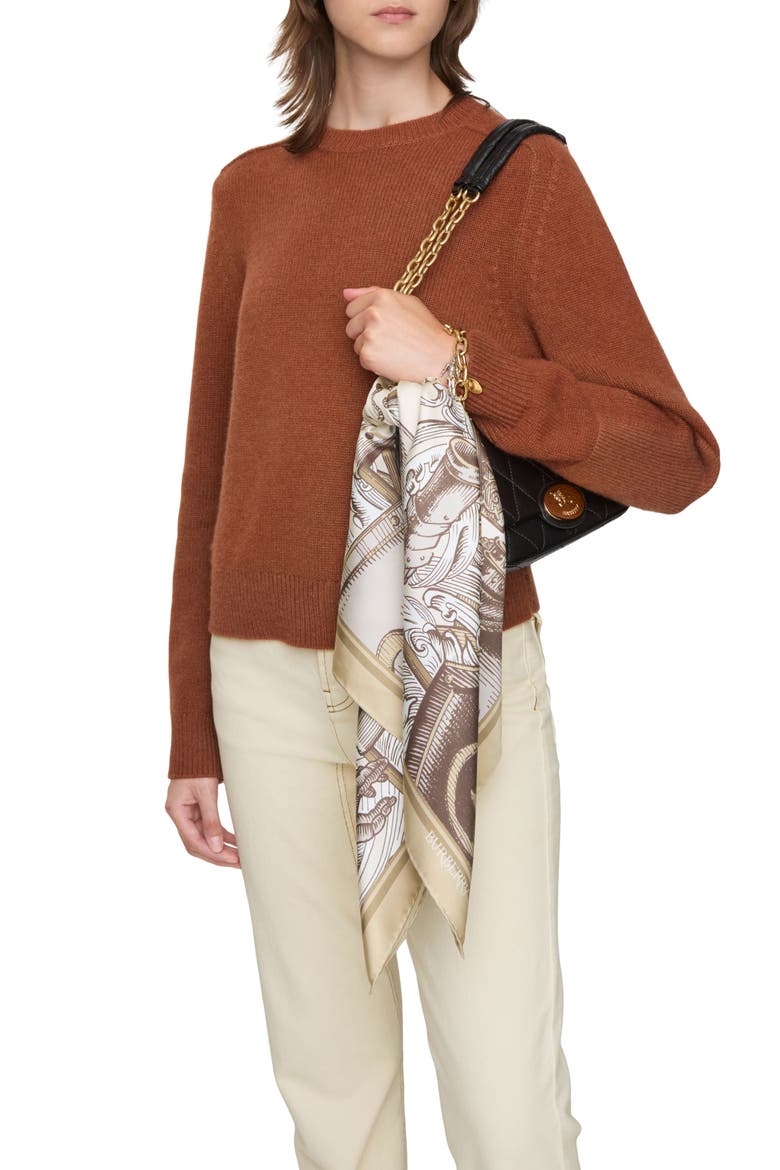 Etched Knight Square Silk Scarf, Alternate, color, TAUPE BEIGE