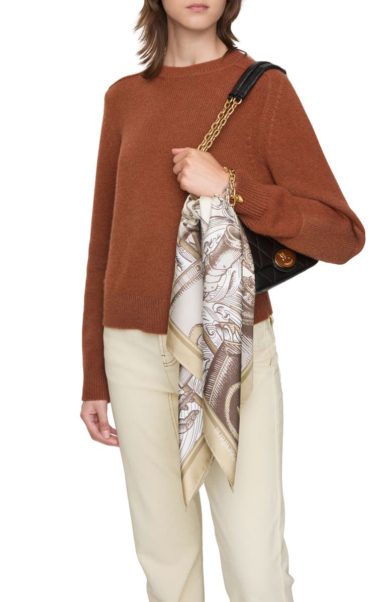 Burberry Etched Knight Square Silk Scarf, Alternate, color, Taupe Beige