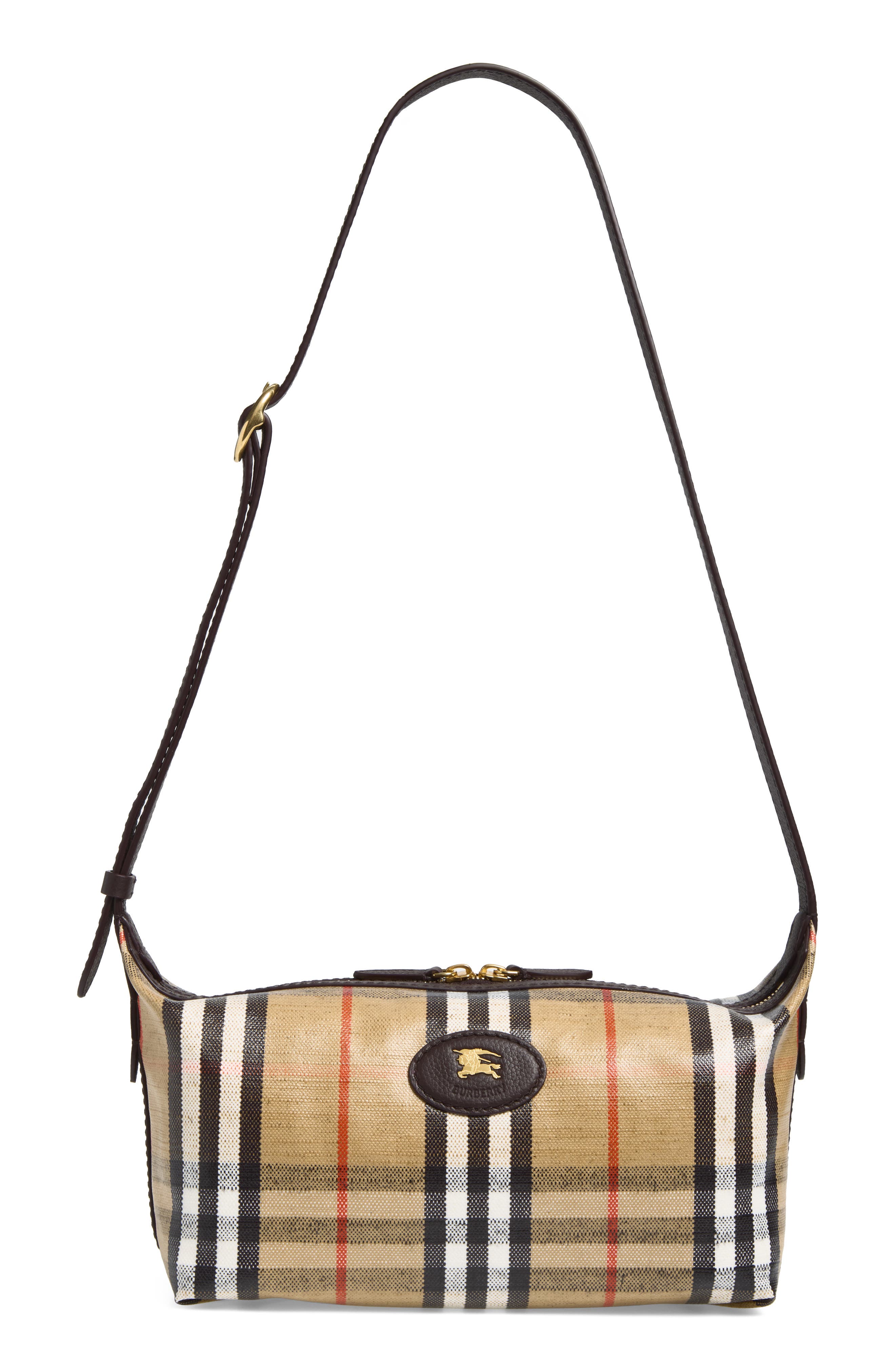Burberry Highlands Check Coated Canvas Sling Bag, Main, color, Sand