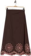 T Tahari Contrast Embroidered A-Line Midi Skirt