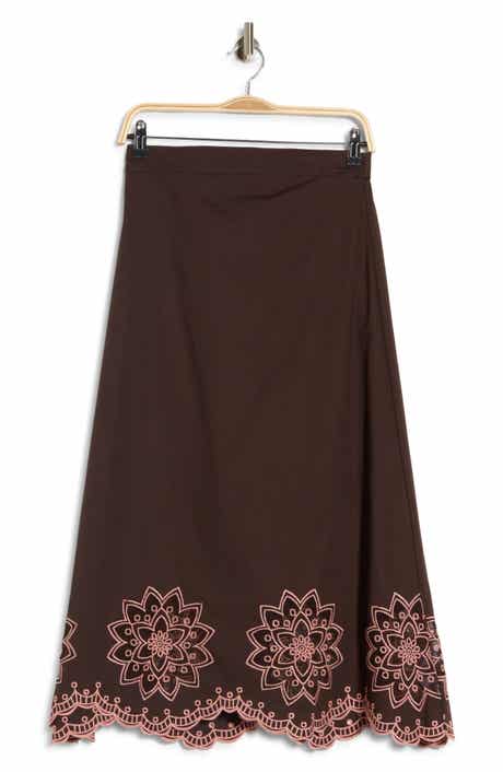 Contrast Embroidered A-Line Midi Skirt