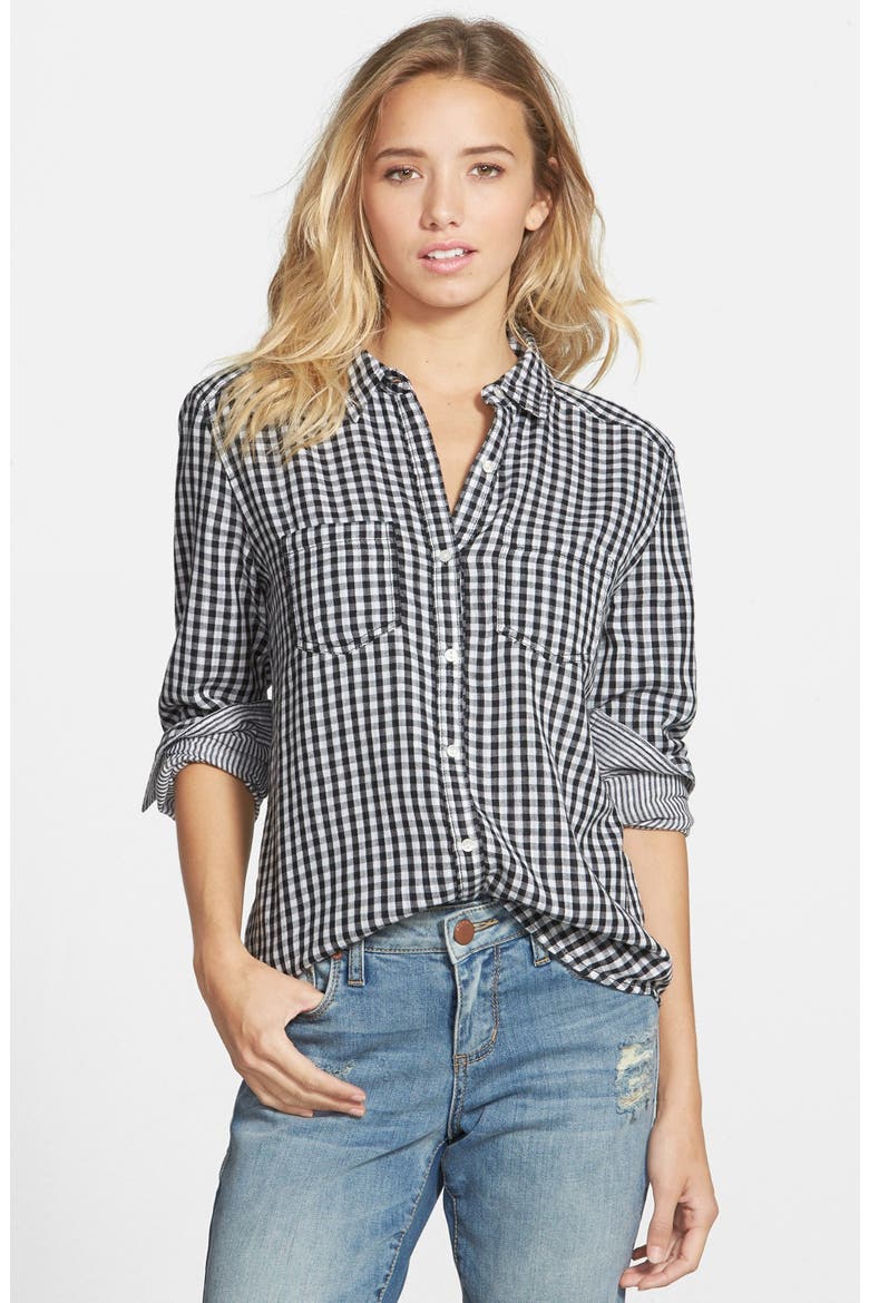 Double Layer Gingham Shirt, Main, color, BLACK GINGHAM