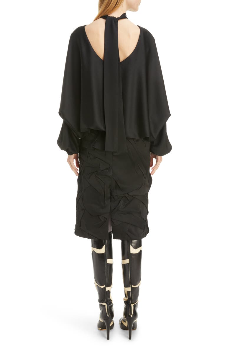 Dostas Long Sleeve Tie Neck Dress, Alternate, color, BLACK
