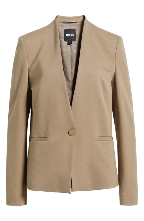 Hugo Boss Collarless Regular-fit Blazer With Hardware Button In Neutral