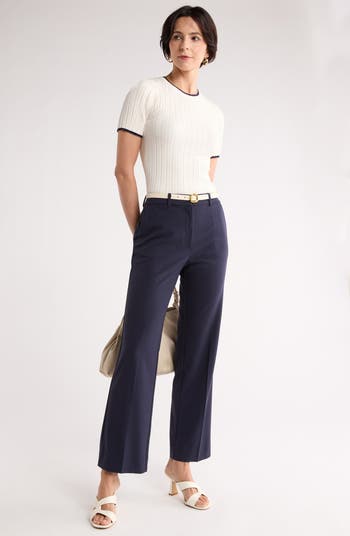 Tipped Short Sleeve Ribbed Sweater