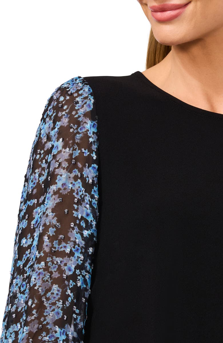 CeCe Floral Sleeve Mixed Media Crepe Top, Alternate, color, 