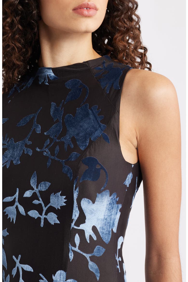 Floral Jacquard Funnel Neck Dress, Alternate, color, BLACK