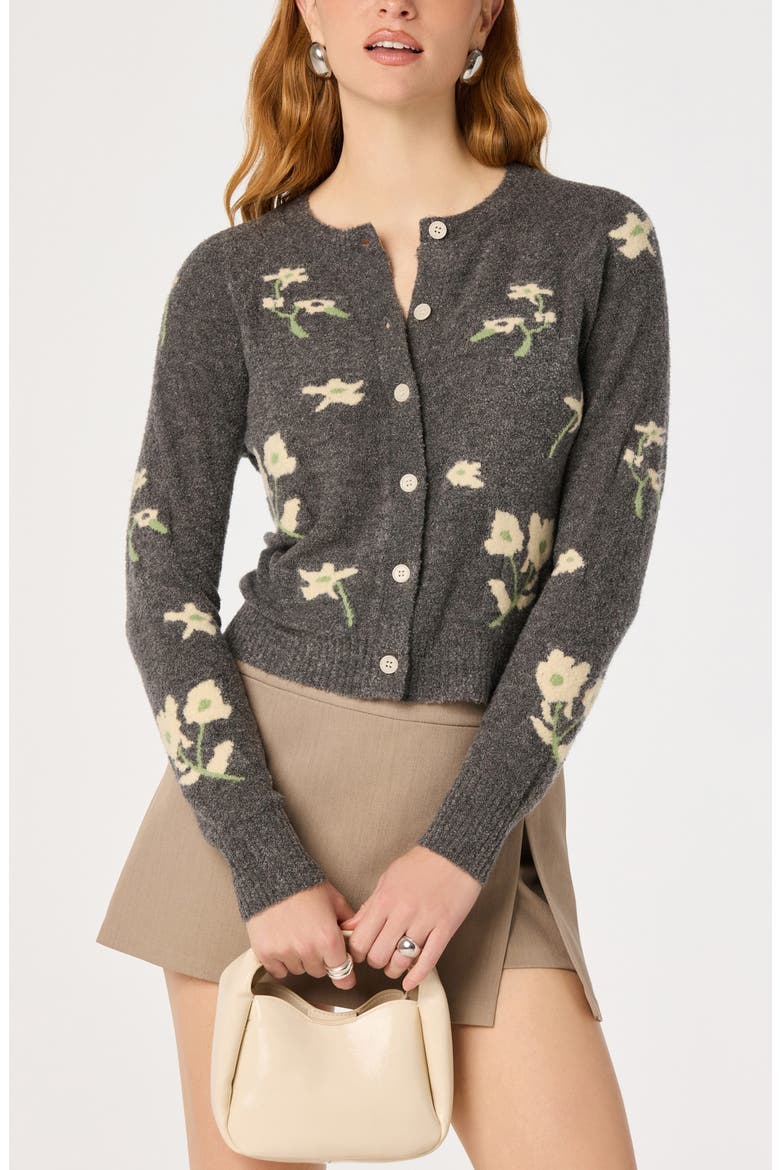 Joy Floral Crewneck Cardigan, Alternate, color, CHARCOAL FLORAL