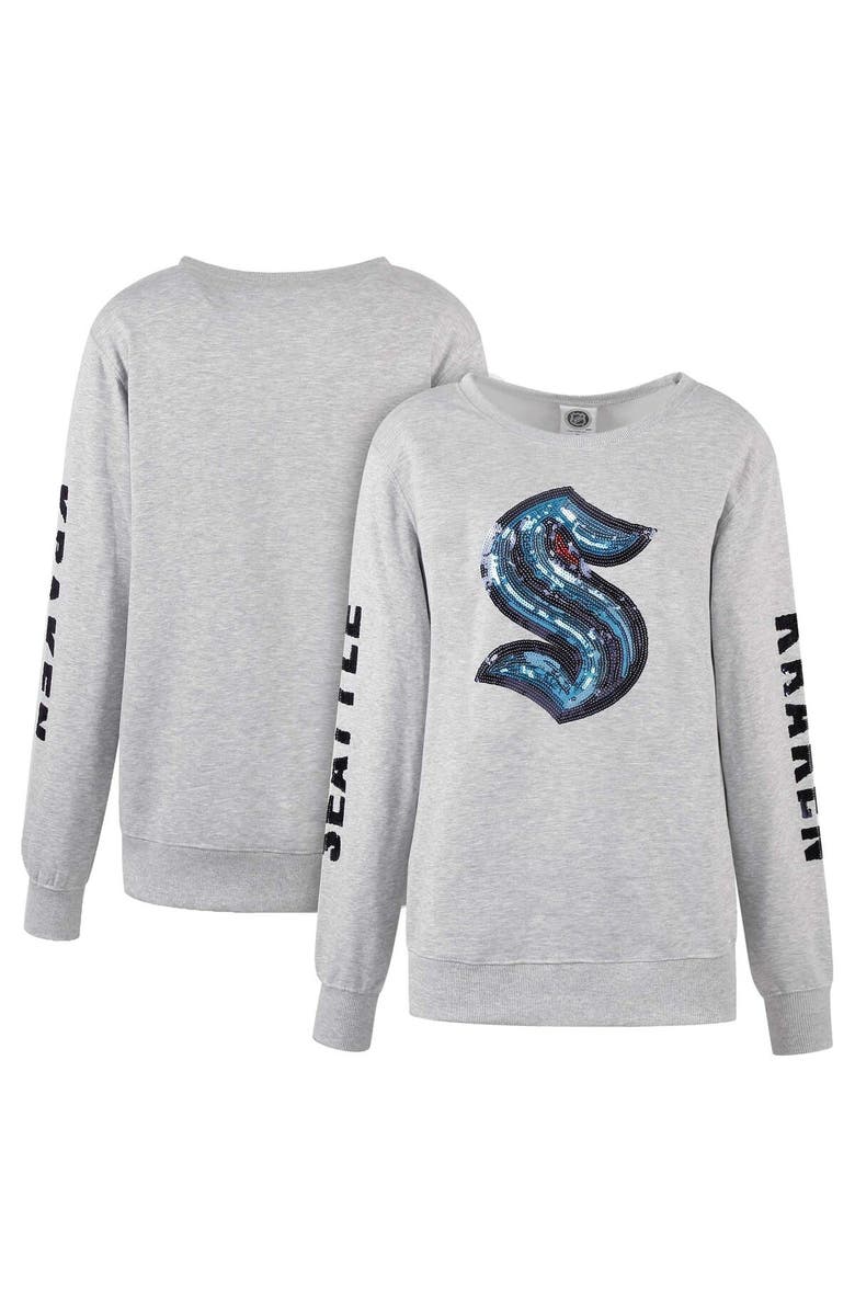 CUCE Women's Cuce Heather Gray Seattle Kraken Sequin Pullover Sweatshirt, Main, color, 