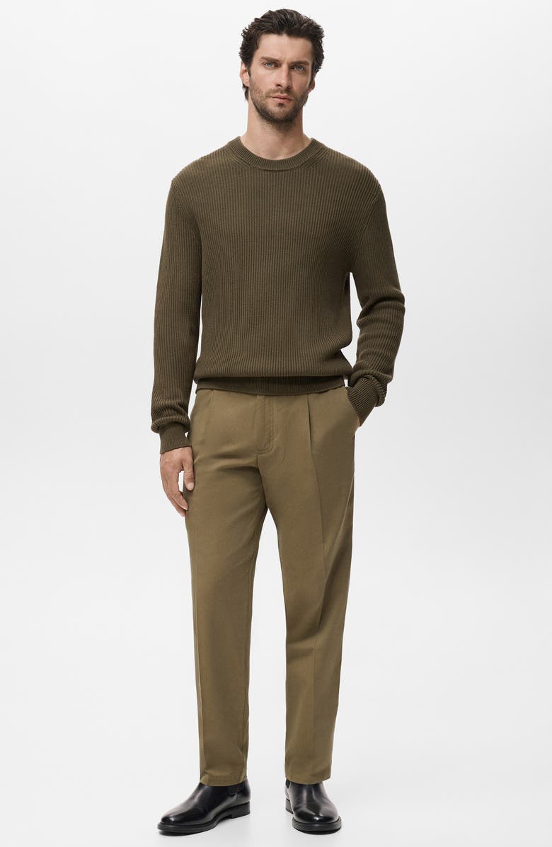 MANGO Fine Rib Knit Cotton Crewneck Sweater, Alternate, color, Olive Green