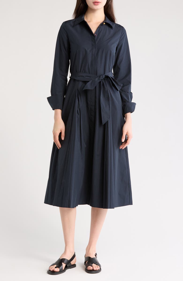 Derek Lam 10 Crosby Annette Long Sleeve Pleated Shirtdress, Main, color, 