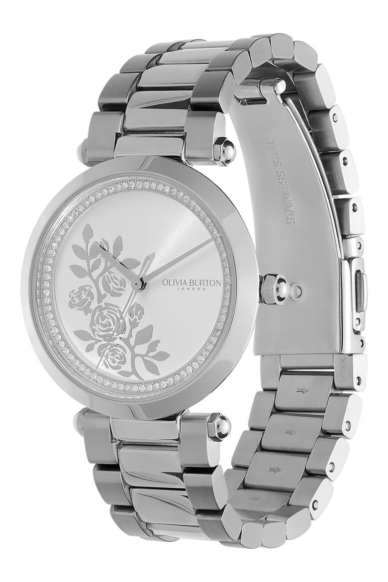 Signature Florals Bracelet Watch, 34mm, Alternate, color, SILVER