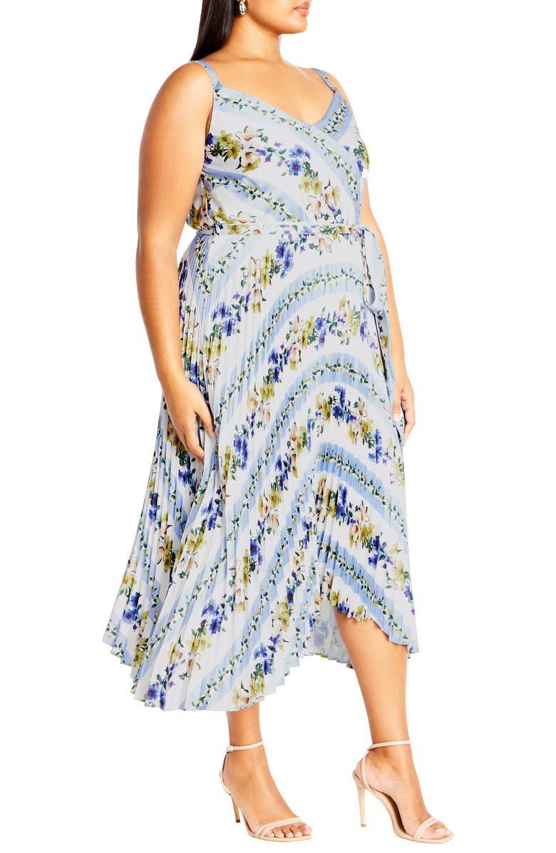 City Chic Amelia Floral Pleated Handkerchief Hem Dress, Alternate, color, Garden Party