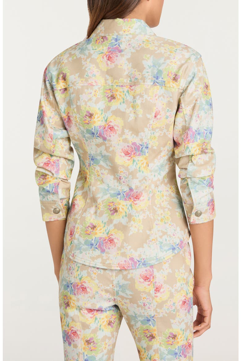 Ikat Bouquet Scrunchie Sleeve Denim Jacket, Alternate, color, KHAKI MULTI