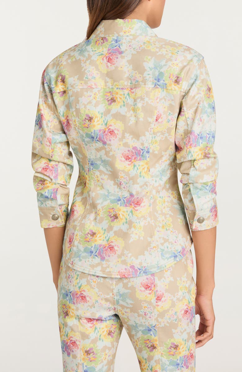 Cinq à Sept Ikat Bouquet Scrunchie Sleeve Denim Jacket, Alternate, color, Khaki Multi