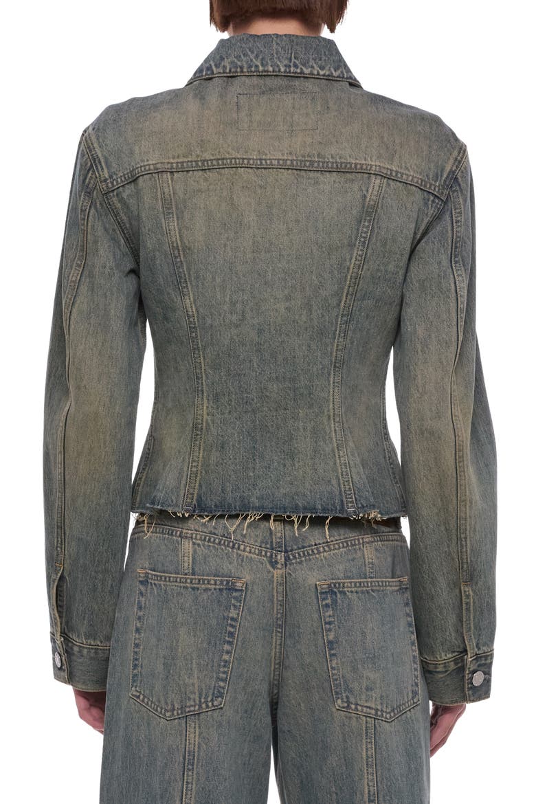 Brooklyn Raw Hem Denim Trucker Jacket, Alternate, color, HEAVY TINTED BLUE
