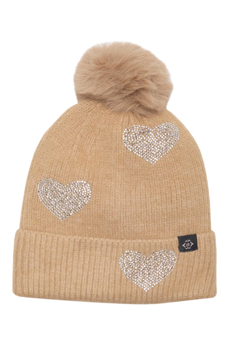 Heart Applique Beanie, Main, color, TAUPE