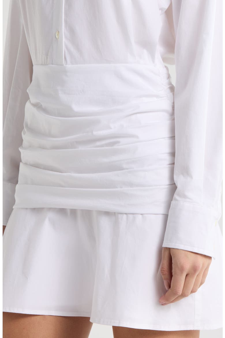Indya Long Sleeve Stretch Cotton Mini Shirtdress, Alternate, color, WHITE