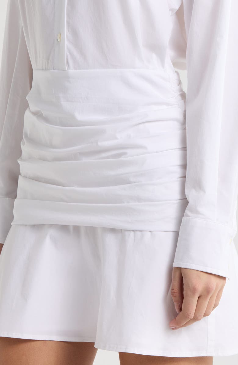 STAUD Indya Long Sleeve Stretch Cotton Mini Shirtdress, Alternate, color, White