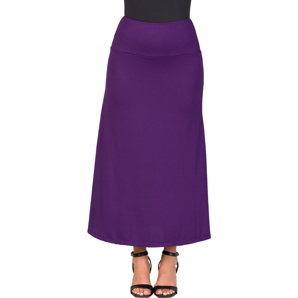 24seven Comfort Apparel Maternity Elastic Waist Maxi Skirt in Purple at Nordstrom, Size 1X