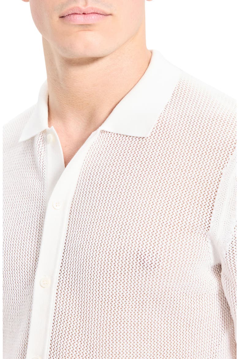 Cairn Short Sleeve Button-Up Cotton Blend Sweater, Alternate, color, IVORY