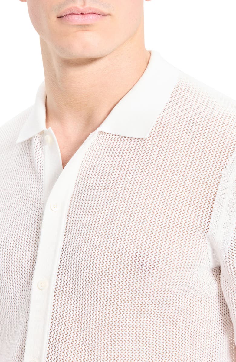 Theory Cairn Short Sleeve Button-Up Cotton Blend Sweater, Alternate, color, Ivory
