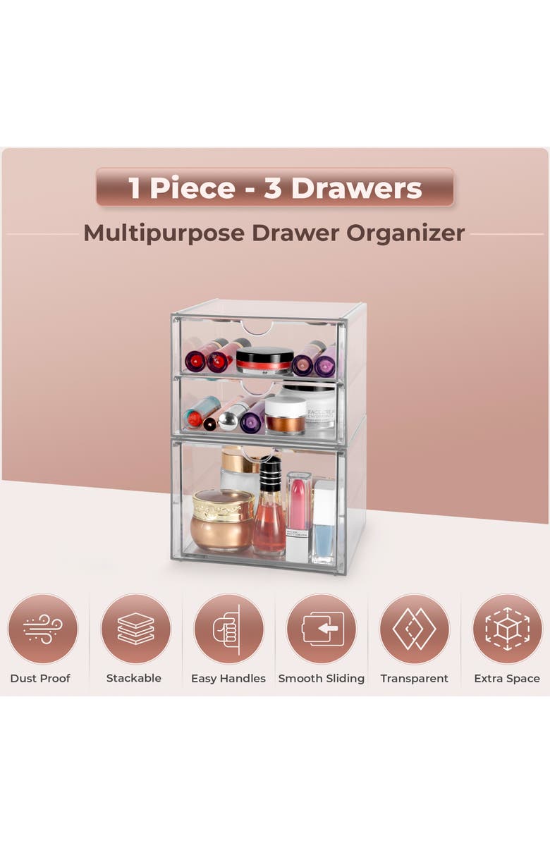 SORBUS Clear Acrylic Three-Drawer Cosmetics Organizer, Alternate, color, Clear