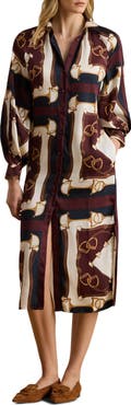 Lauren Ralph Lauren Equestrian Print Long Sleeve Twill Midi Shirtdress