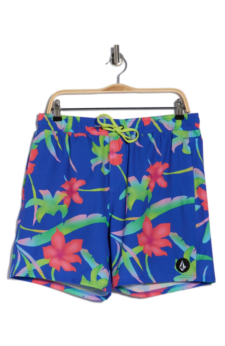 Volcom Manic Print Swim Trunks, Main, color, Ultramarine