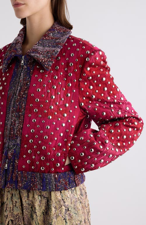Shop Dries Van Noten Vurano Studded Mixed Media Jacket In Fuchsia