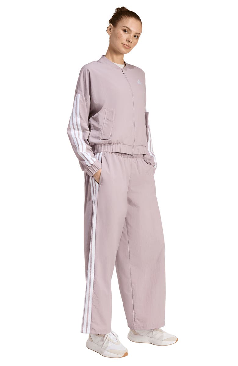 adidas 3-Stripes Woven Bomber Jacket, Alternate, color, Preloved Fig/ White