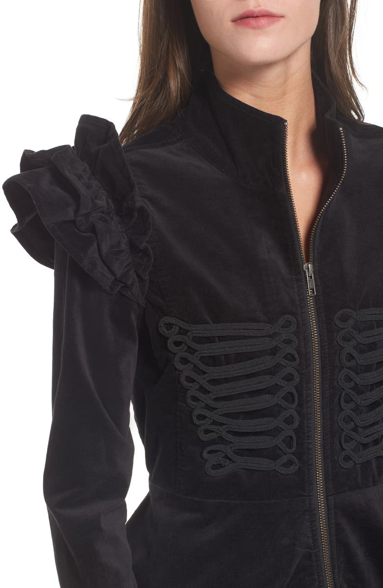 BP. Ruffle Sleeve Peplum Jacket, Alternate, color, Black