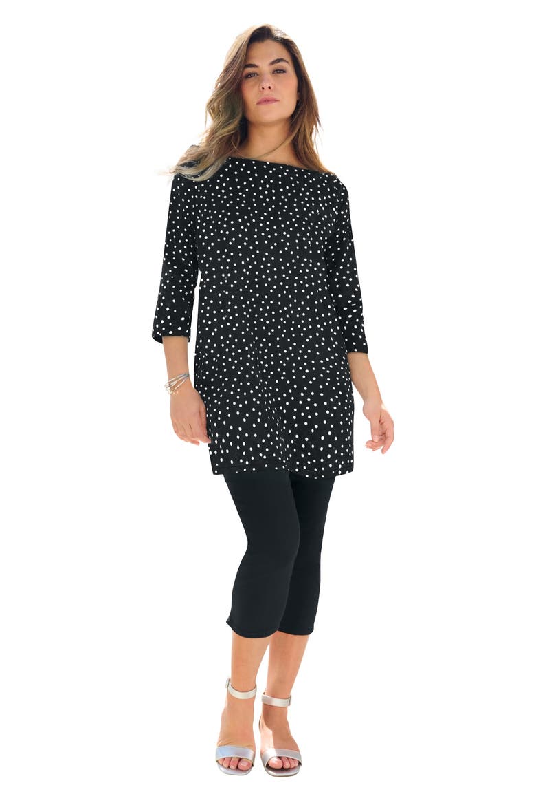 Plus Size Cotton Ultimate Boatneck Tunic With Side Slits, Main, color, BLACK PAINTED DOT