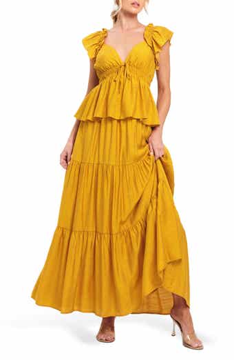 Flutter Sleeve Peplum Maxi Dress