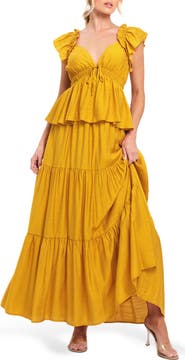 FLYING TOMATO Flutter Sleeve Peplum Maxi Dress