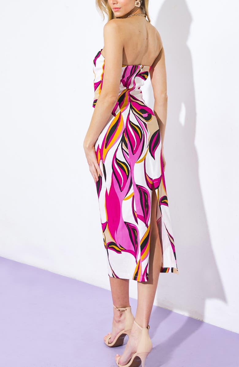 FLYING TOMATO Print Twill Midi Dress, Alternate, color, Ivory Fuchsia