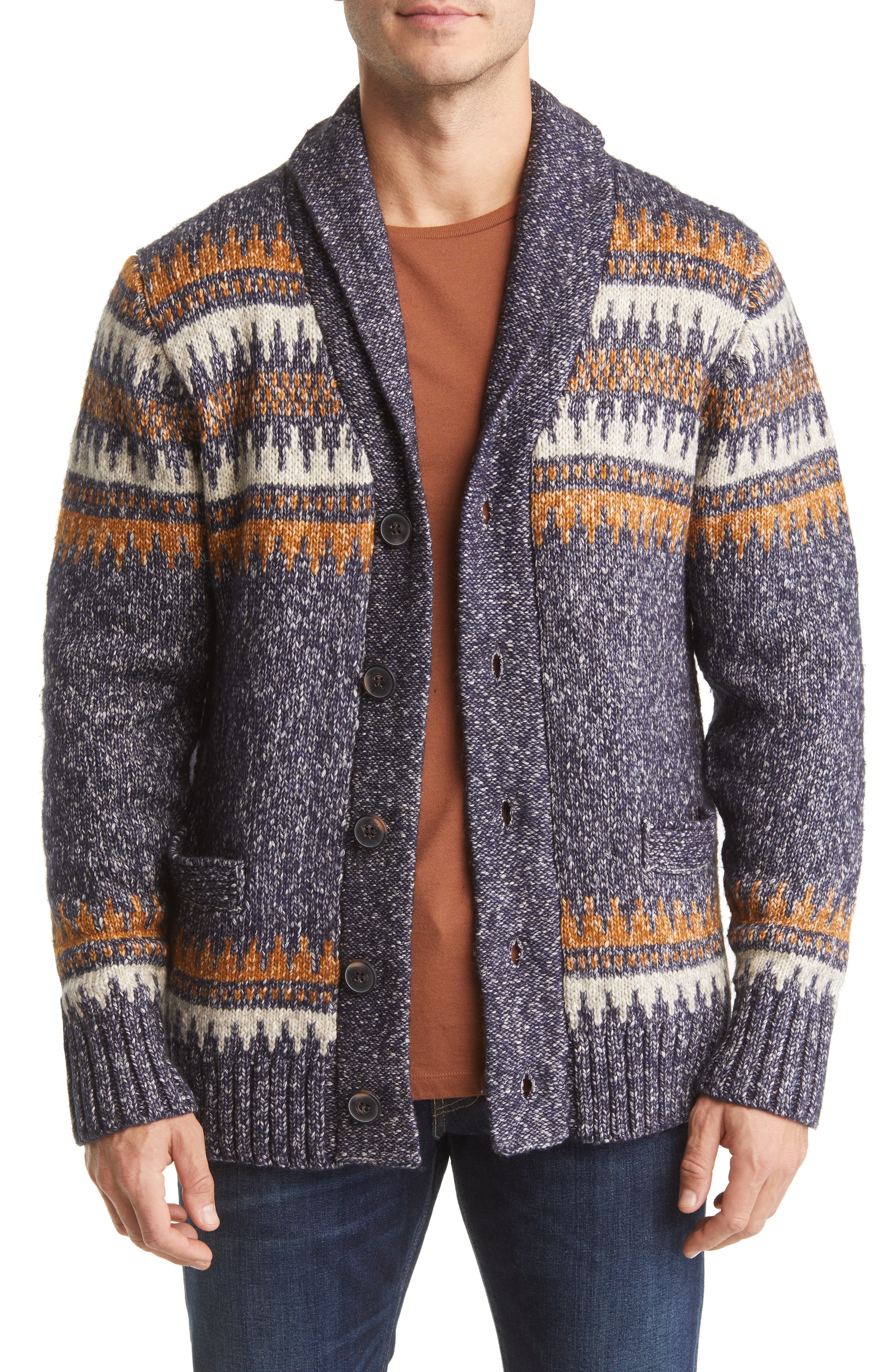 Schott NYC Shawl Collar Cardigan in Navy 