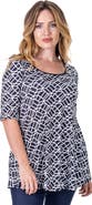 24seven Comfort Apparel Geometric Print Elbow Sleeve Casual Tunic Top