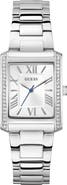 GUESS Bonnie Pavé Crystal Bezel Silvertone Bracelet Tank Watch, 27mm