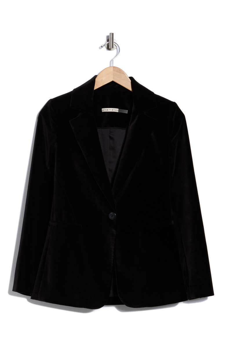 Macey Fitted Velvet Blazer, Alternate, color, BLACK