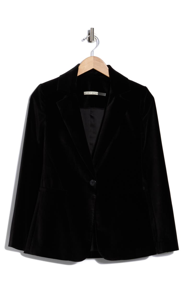 Alice + Olivia Macey Fitted Velvet Blazer, Alternate, color, Black