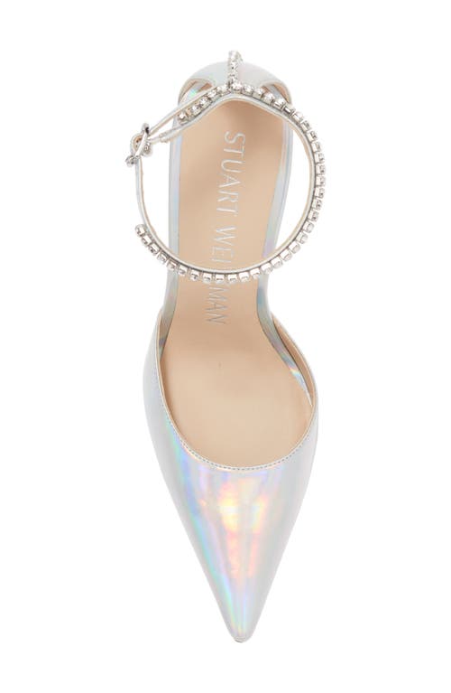 Stuart Weitzman Womens Metallic Embellished Ankle Strap In Silver/clear